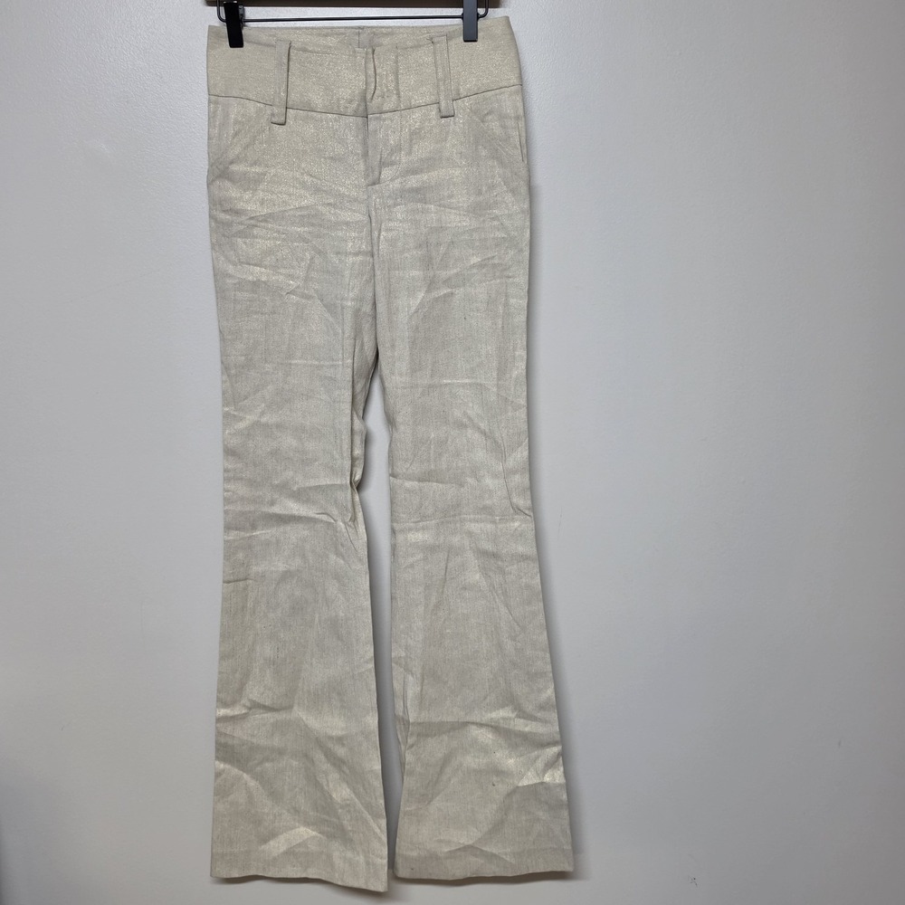 Alice + Olivia Metallic Linen Blend‎ Pants Womens 00 Gold Shimmer Flare Leg USA
